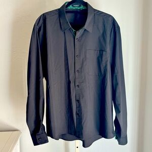 Hisdern Black Collared Button Down Dress Shirt with Green Contrast, Size XL 17.5